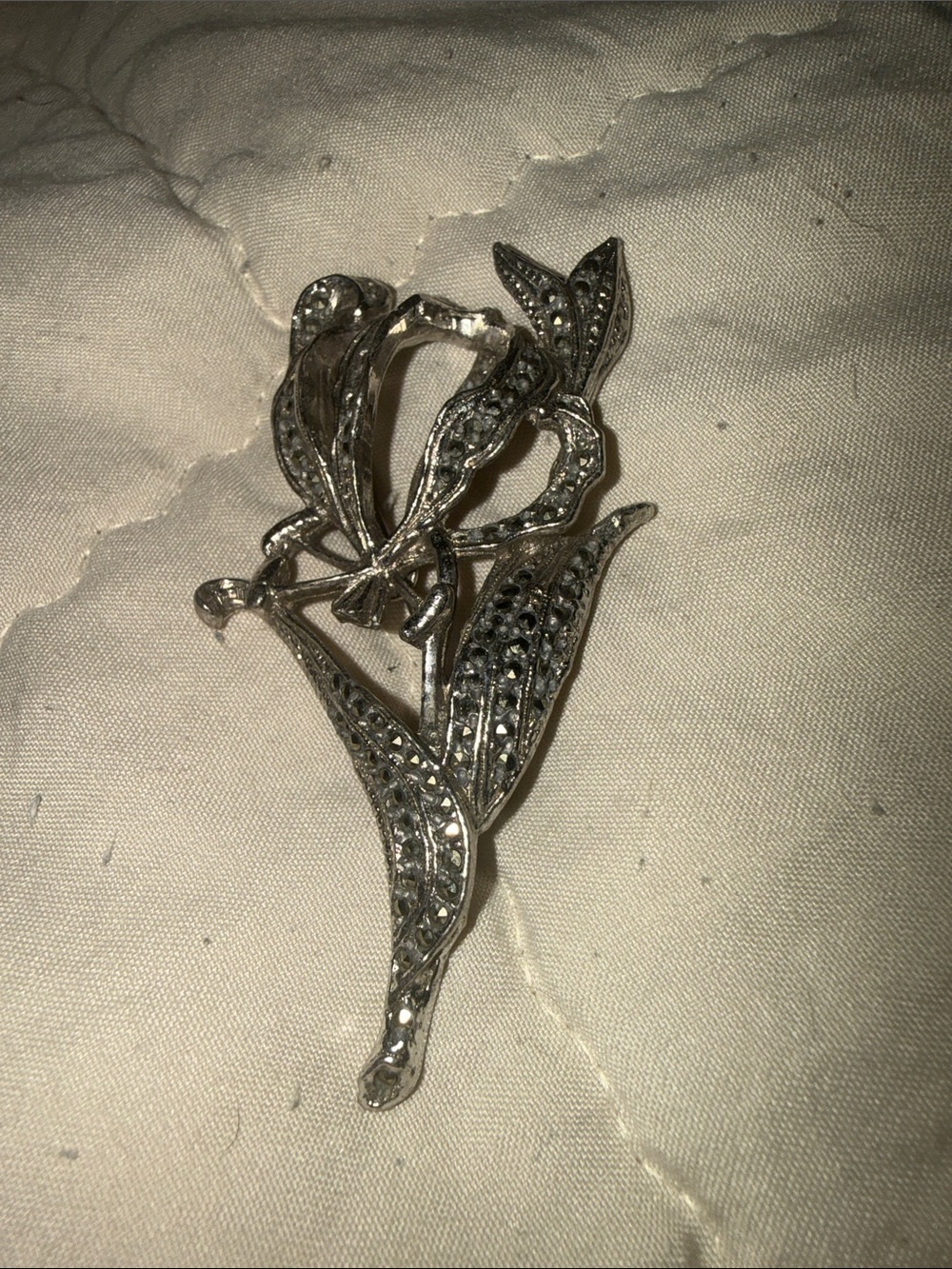 Silver Floral Marcasite-Style Brooch - Elegant Silver Flower Pin